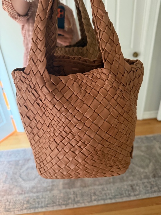 falorini Handbags - Falorini Woven Leather Tote Bucket Bag in Tan